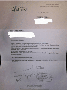 Courrier Maire de Saint-Lyphard remerciements participation obsèques
