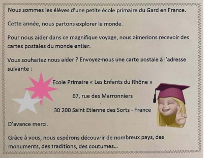 Demande en faveur des enfants d'une petite école primaire du Gard