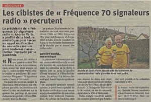 Article de presse Les cibistes de « Fréquence 70 signaleurs radio » recrutent