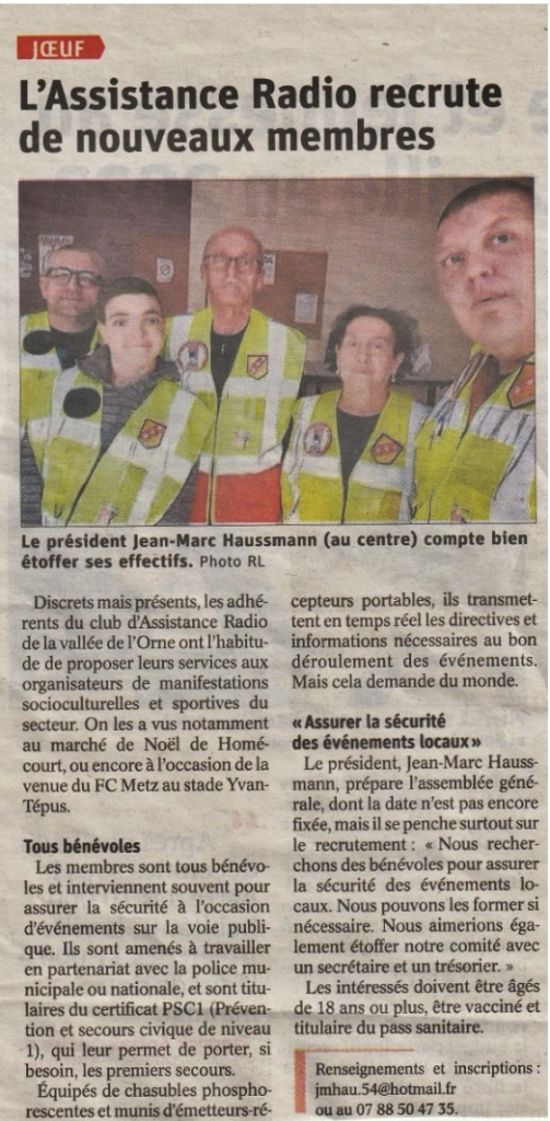 Article de presse: L'ARVO recherche des bénévoles