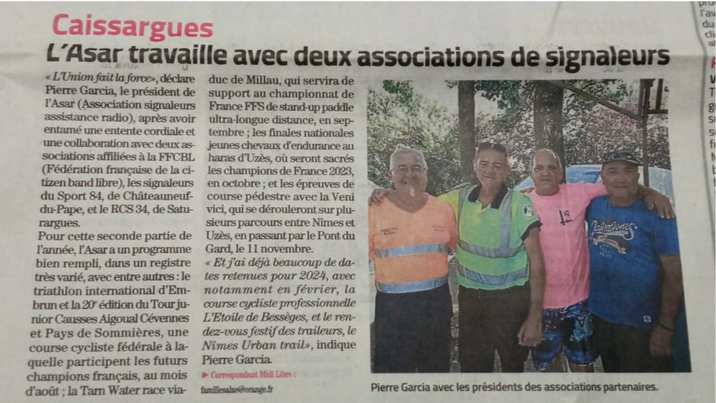 Article de presse: L'ASAR travaille avec deux associations de signaleurs